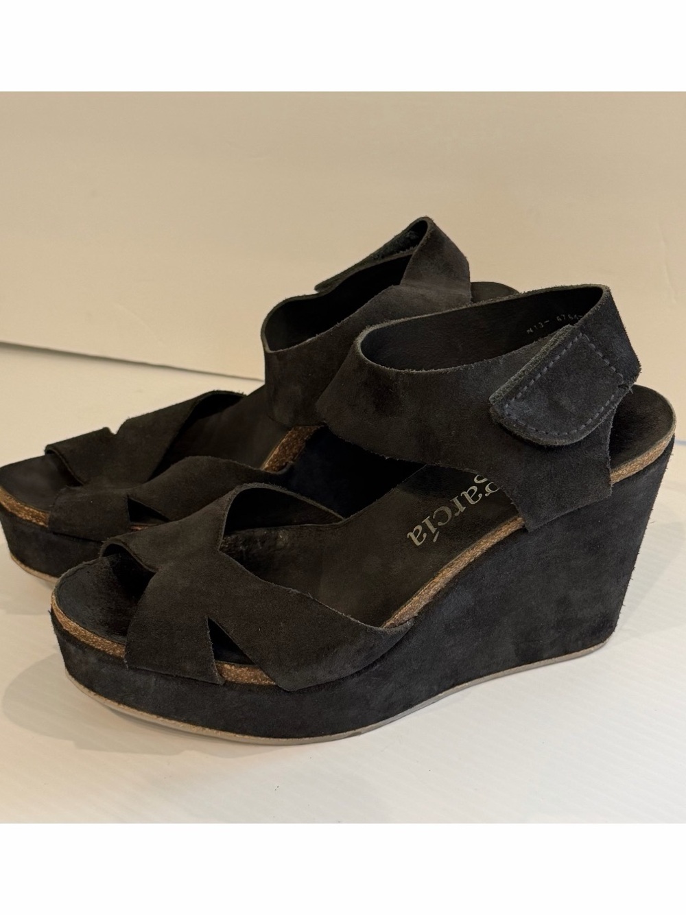 PEDRO GARCIA SZ 38 Black Suede Wedge Platform Sandals - Women's velcro strap
